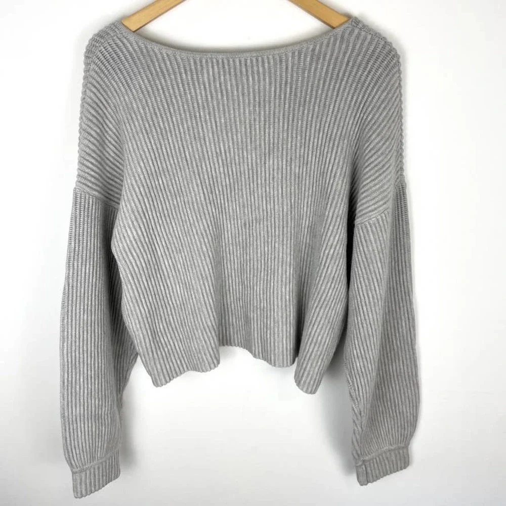 Lunya Cozy Cotton Silk Reversible Ribbed Pullover Sweater Mellow Grey Heather - Picture 10 of 15